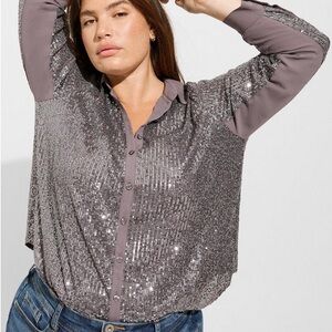Sequin Embellished Gray Blouse